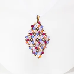 Pendant 40cm - Terence Rhombus M-Violet Organza - Pendant 40cm - Laiton bronze